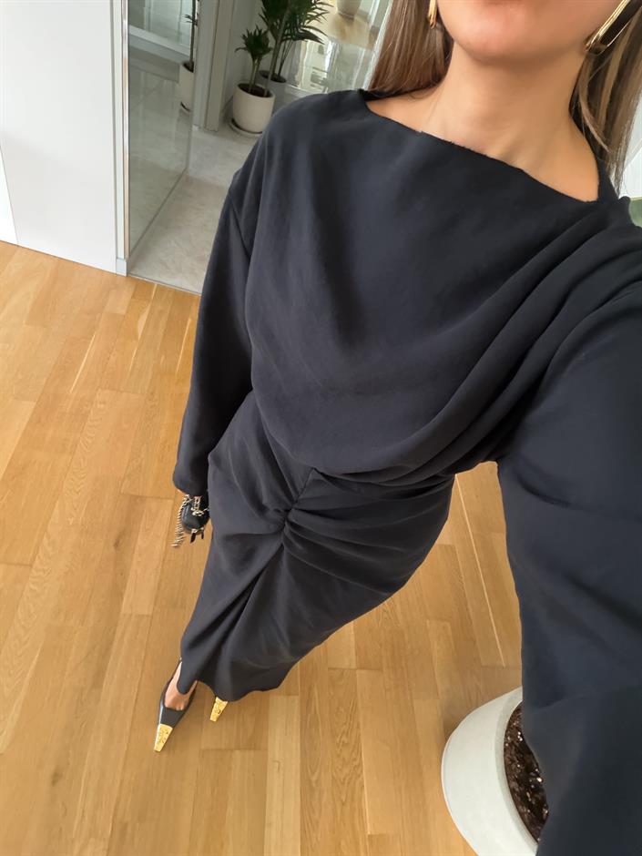 Mina Drapeli Tensel Etek Bluz Takım - Siyah