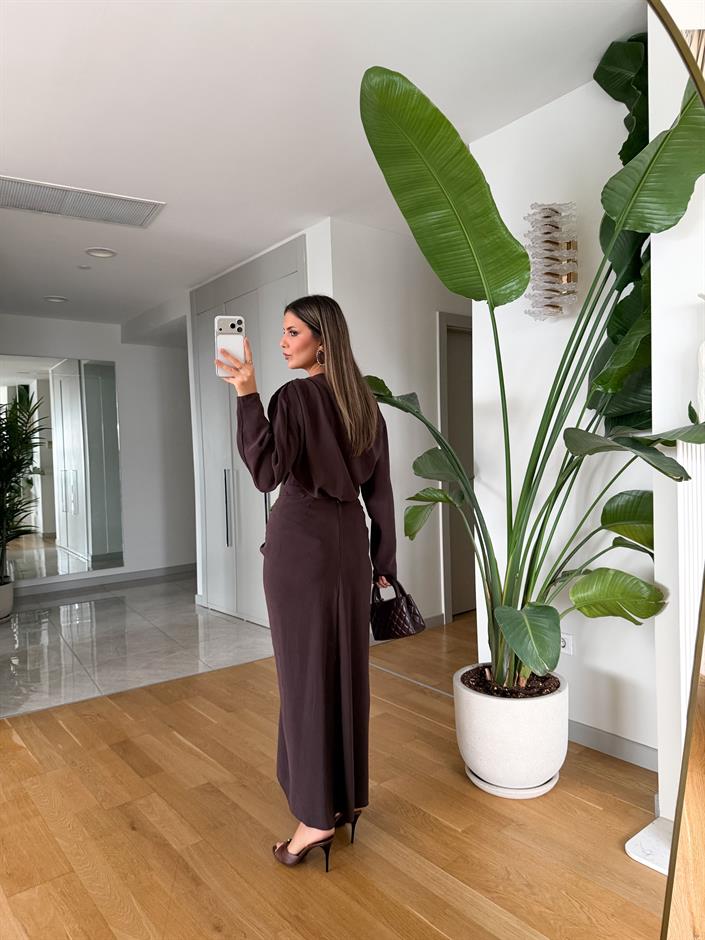 Mina Drapeli Tensel Etek Bluz Takım - Vizon