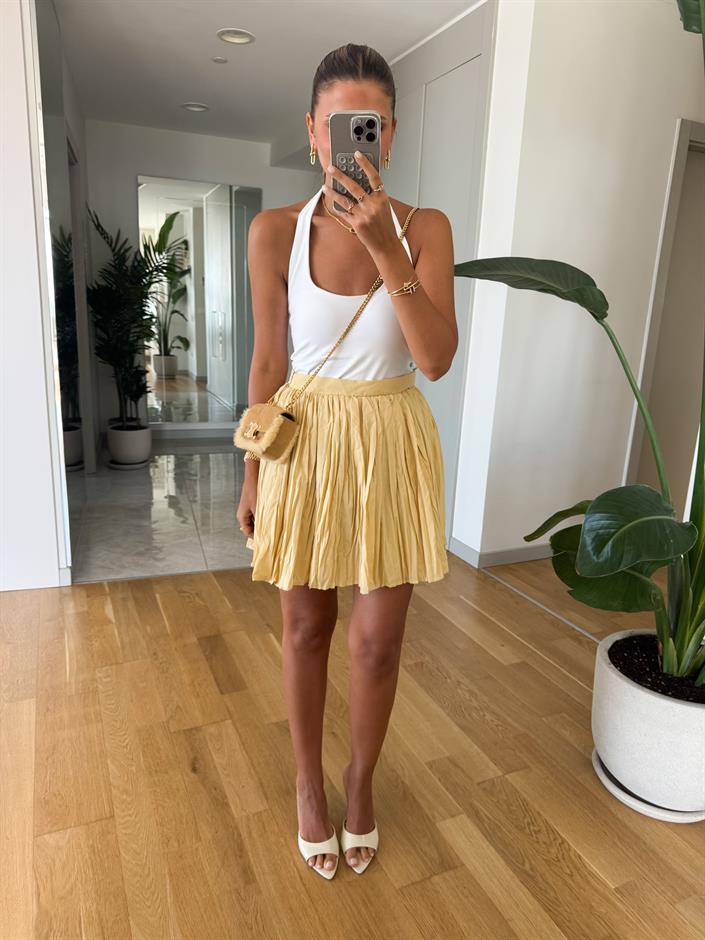 Mini Boy Kraşlı Etek - Sarı