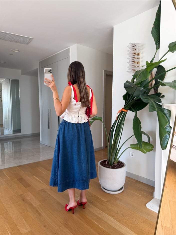 Minka Cepli Denim Etek - Mavi 