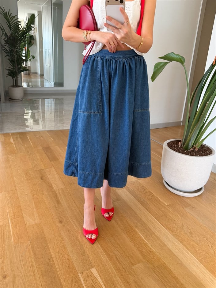 Minka Cepli Denim Etek - Mavi 