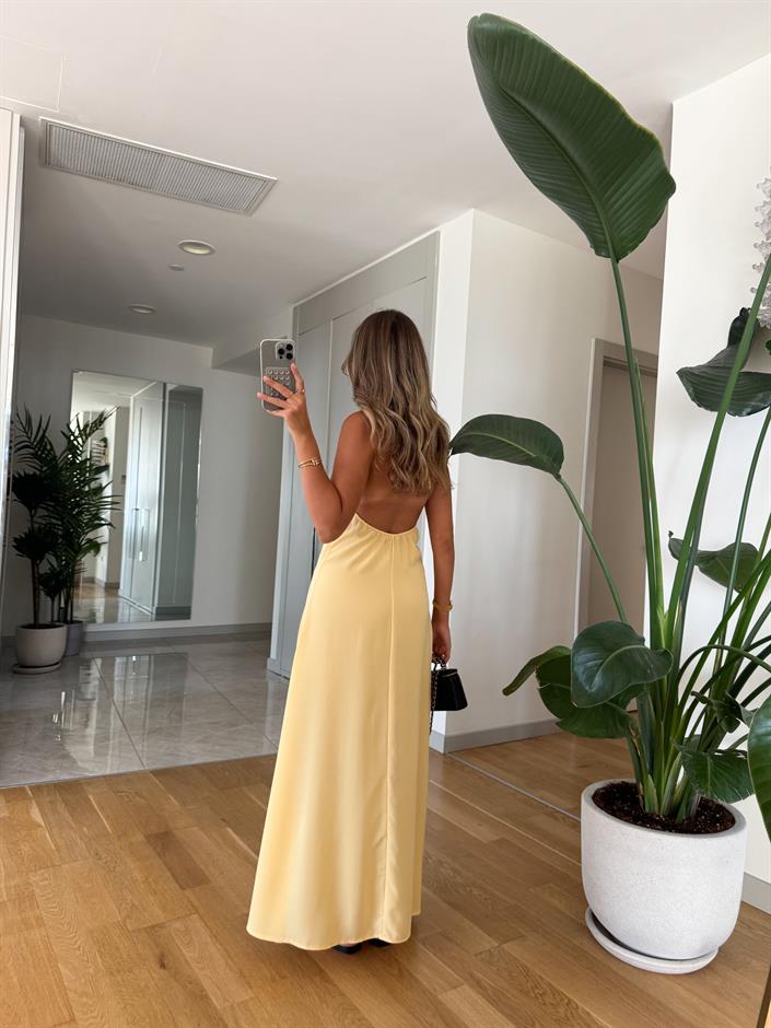 Misino Halter Yaka Elbise - Sarı