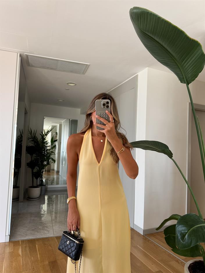 Misino Halter Yaka Elbise - Sarı