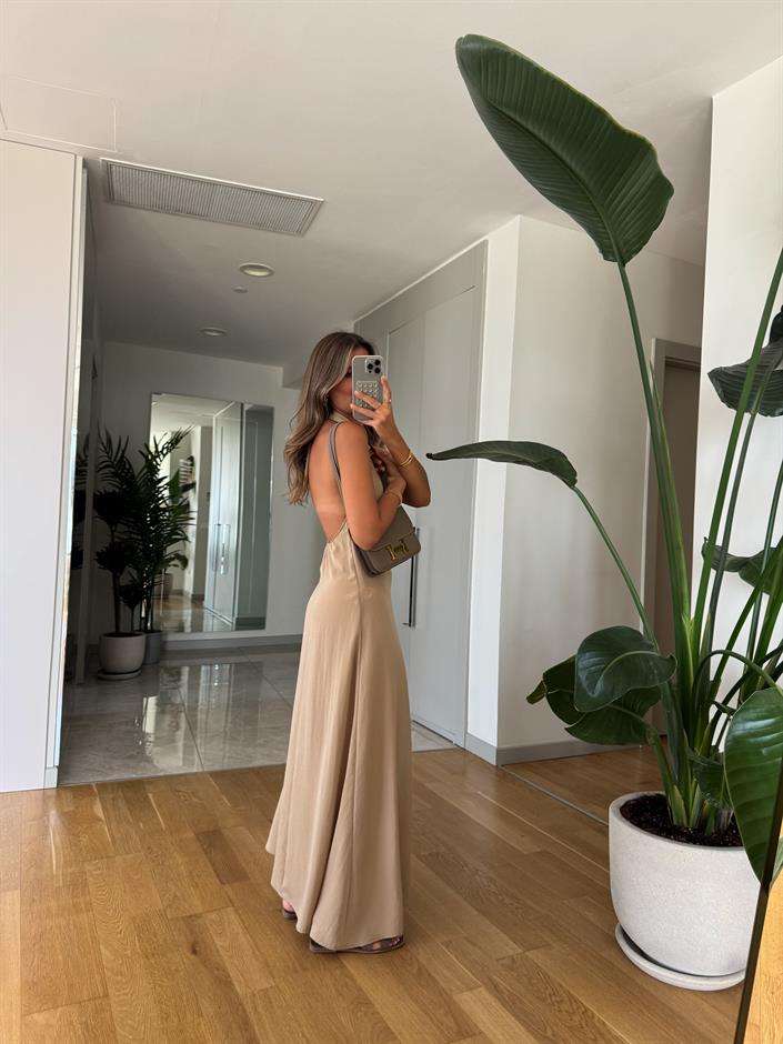 Misino Halter Yaka Elbise - Vizon