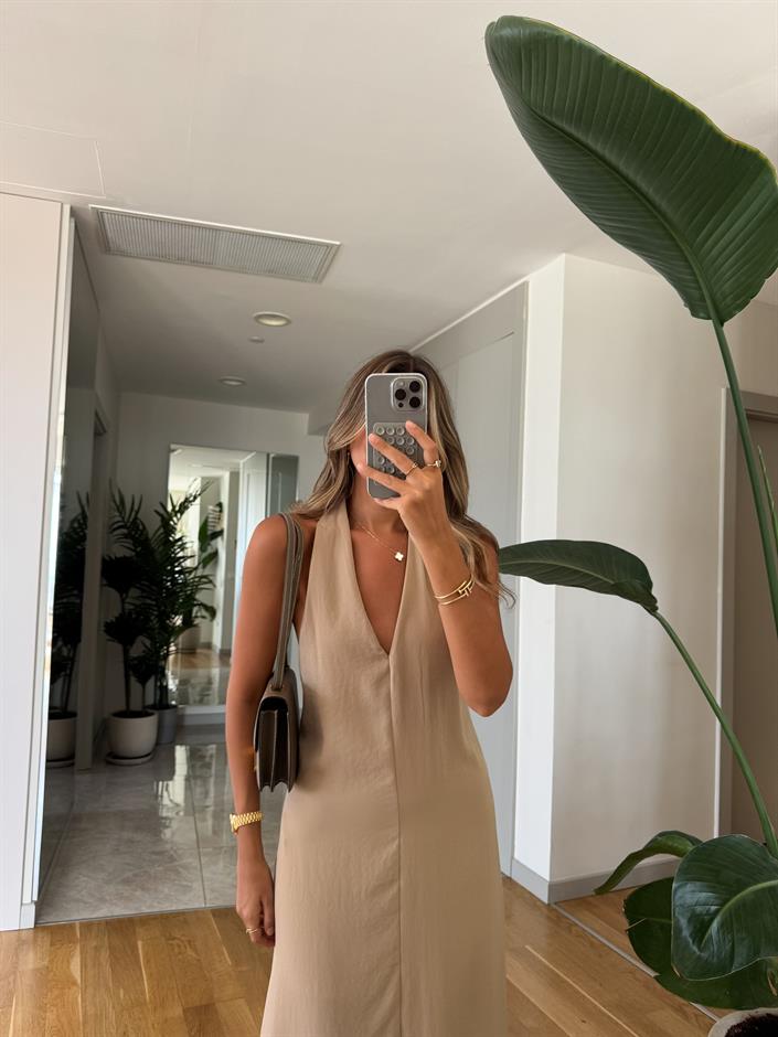 Misino Halter Yaka Elbise - Vizon