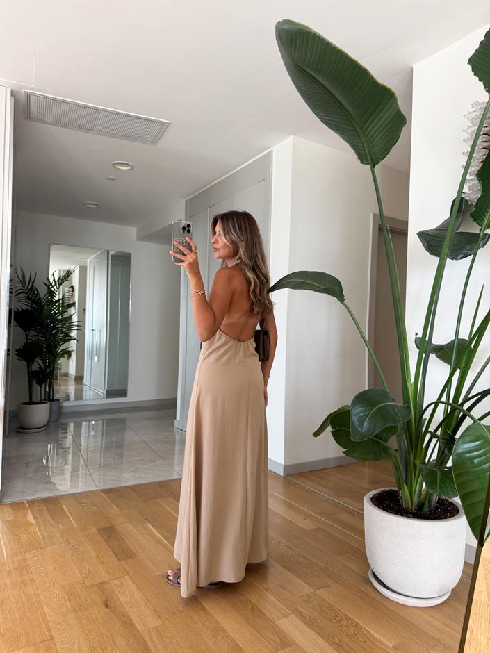 Misino Halter Yaka Elbise - Vizon