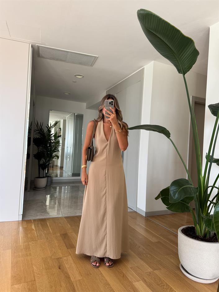 Misino Halter Yaka Elbise - Vizon