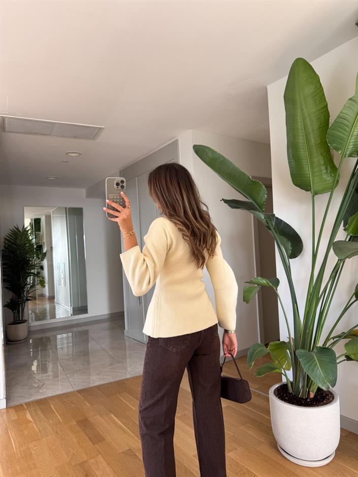 Mng Gold Fermuarlı Triko Hırka - Ekru 