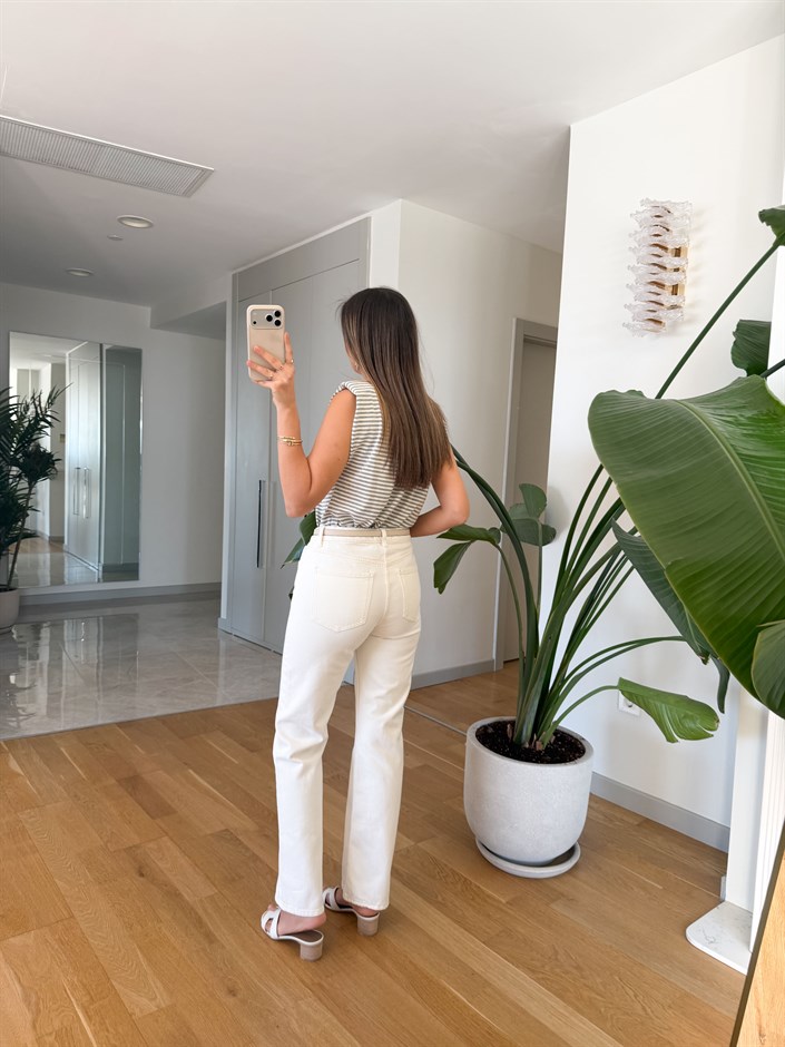 Mng Yüksek Bel Düz Kesim Jean - Ekru 