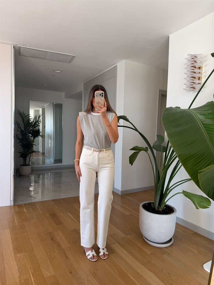 Mng Yüksek Bel Düz Kesim Jean - Ekru 
