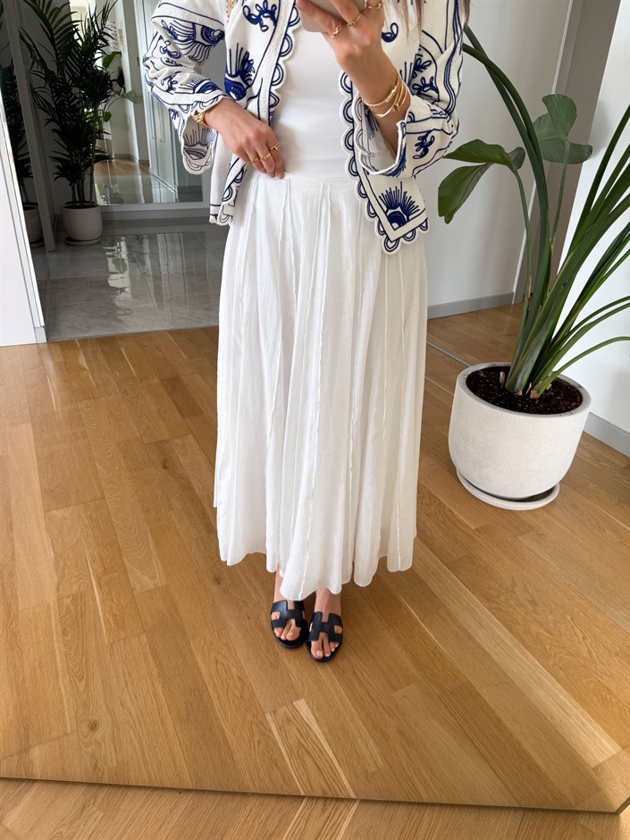 Moca Tensel Midi Etek  - Ekru