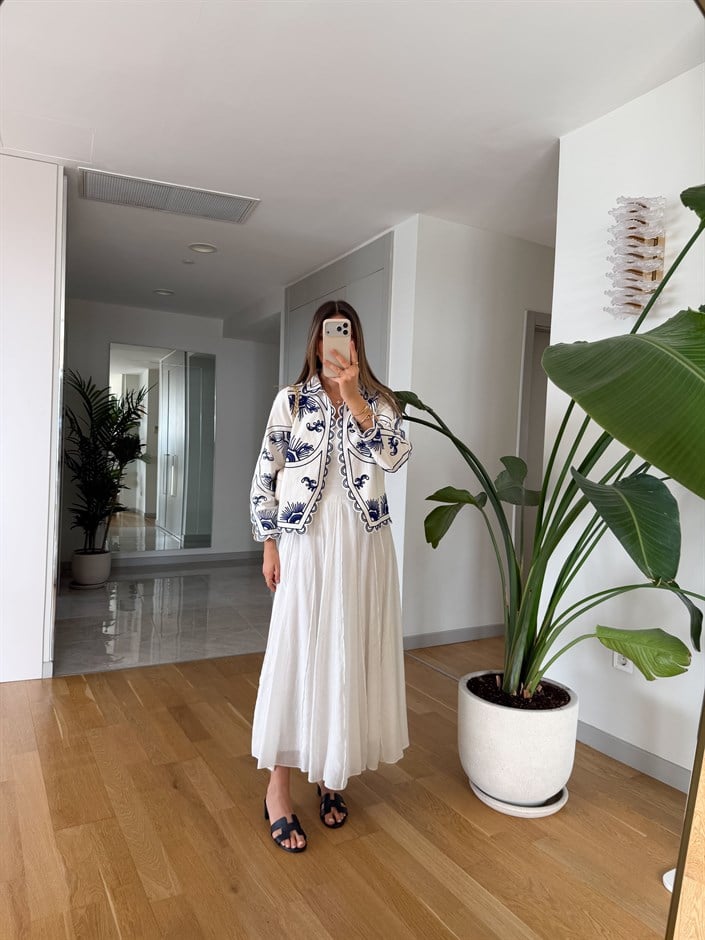 Moca Tensel Midi Etek  - Ekru