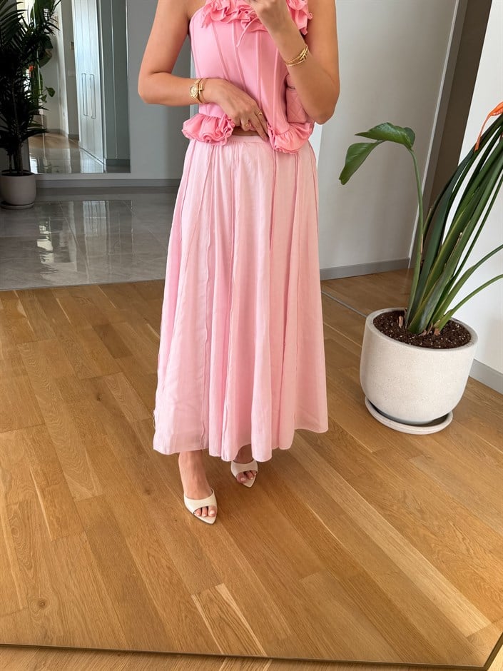 Moca Tensel Midi Etek - Pembe