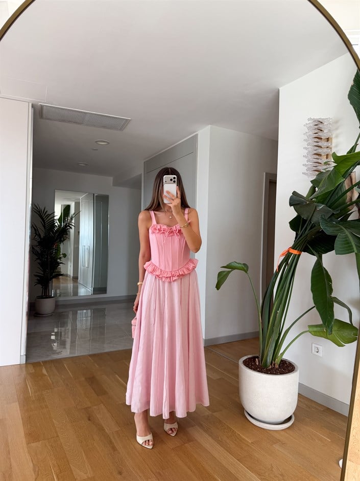 Moca Tensel Midi Etek - Pembe