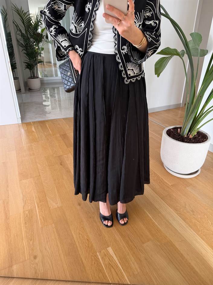 Moca Tensel Midi Etek  - Siyah