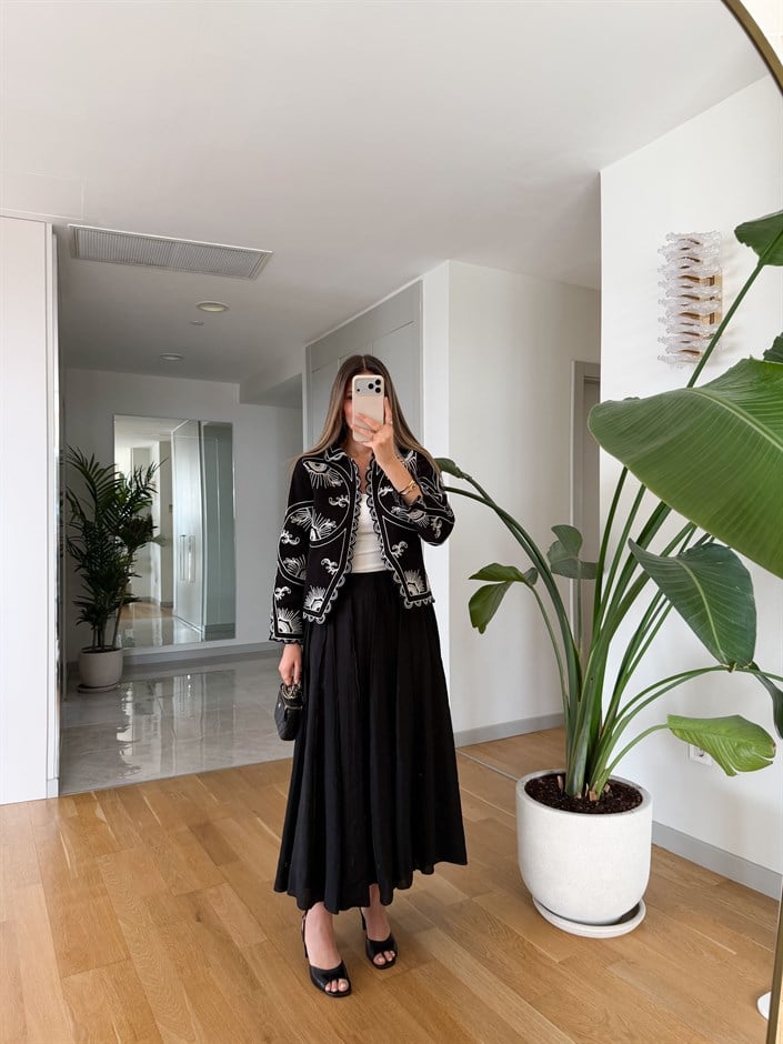 Moca Tensel Midi Etek  - Siyah