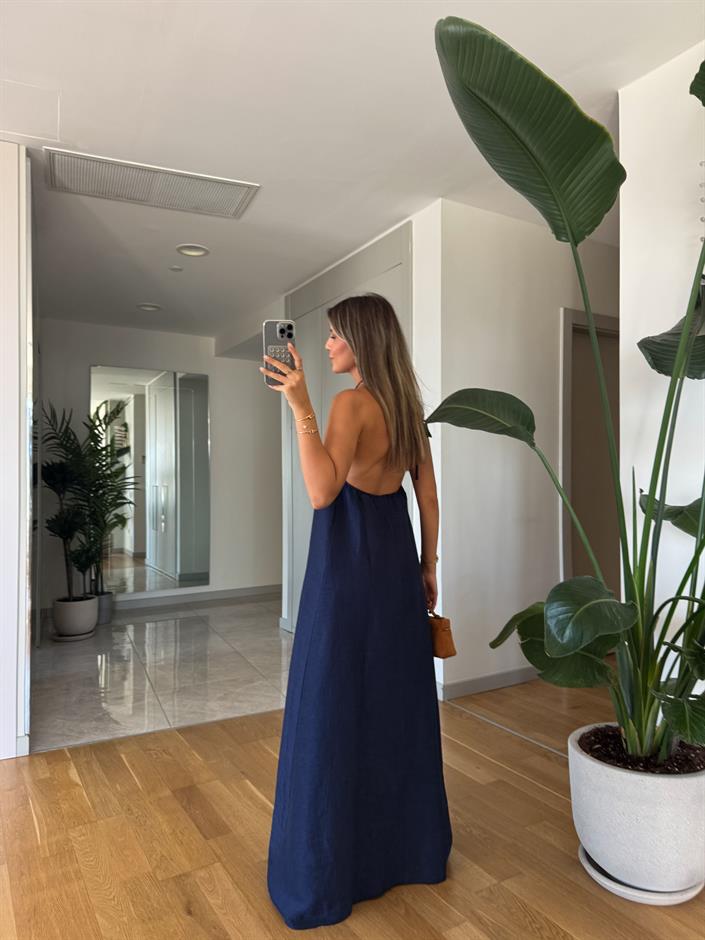 Mona Halter Yaka Elbise -Lacivert