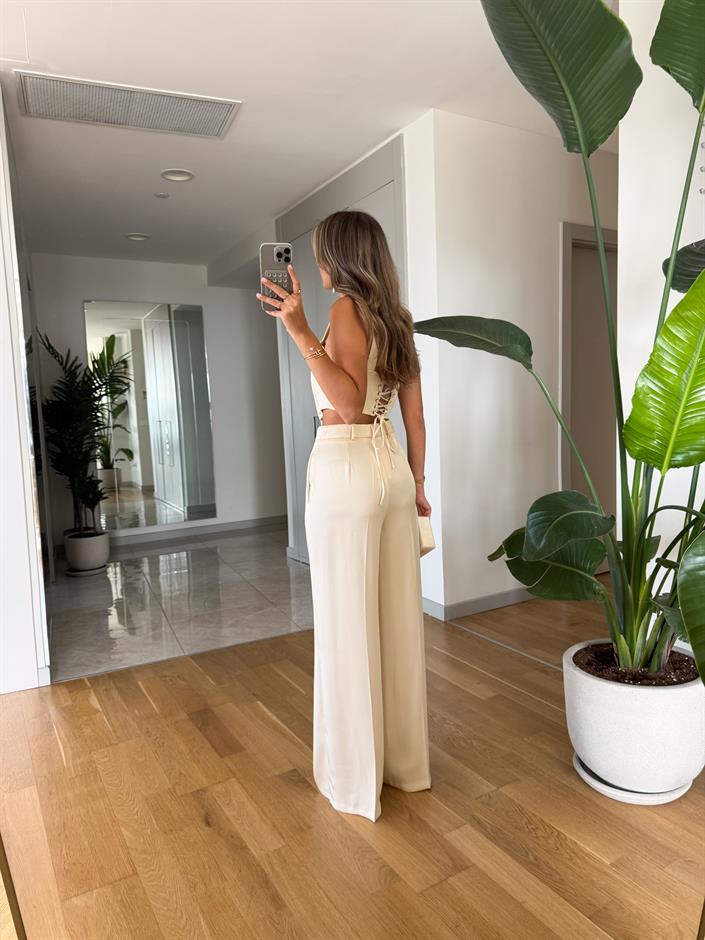 Monica Saten Bustiyer Pantolon Takım - Ekru