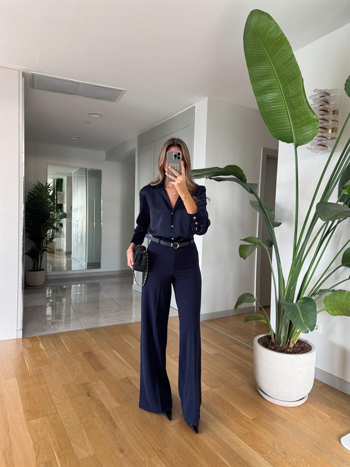 Moss Yüksek Bel Kemerli Pantolon - Lacivert