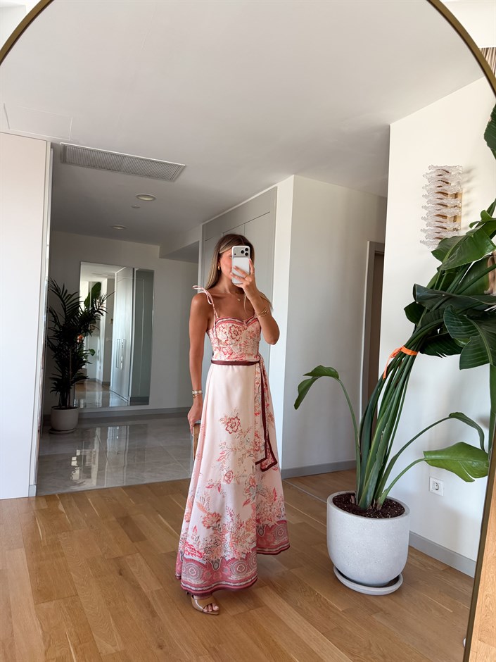 Naturel Çiçek Desenli Elbise
