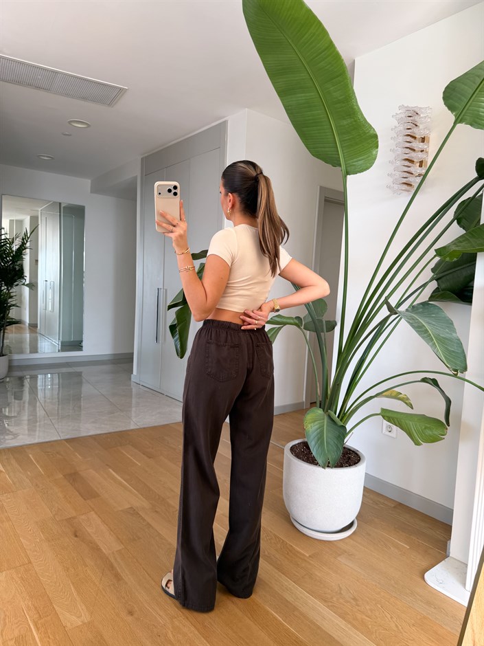 Nervür Dikişli Pantolon - Kahve