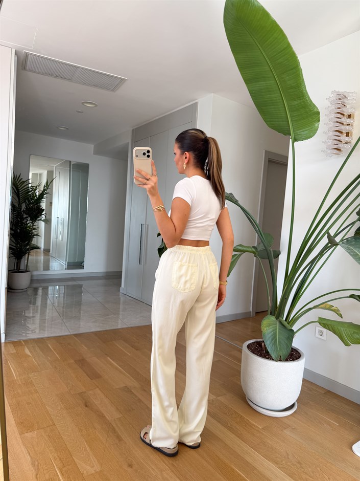 Nervür Dikişli Pantolon - Sarı 