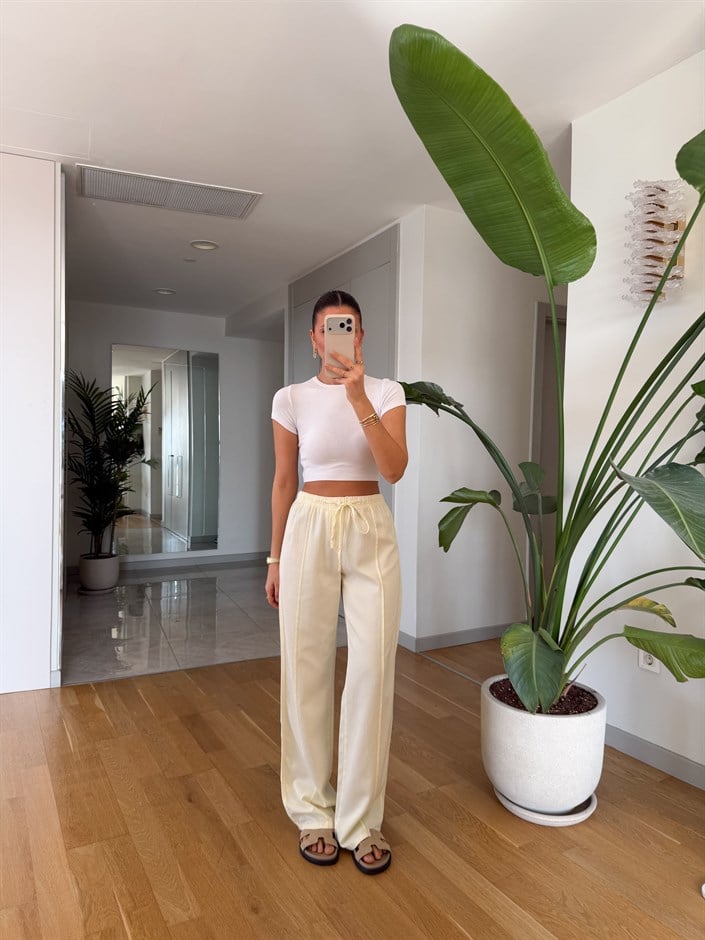 Nervür Dikişli Pantolon - Sarı 