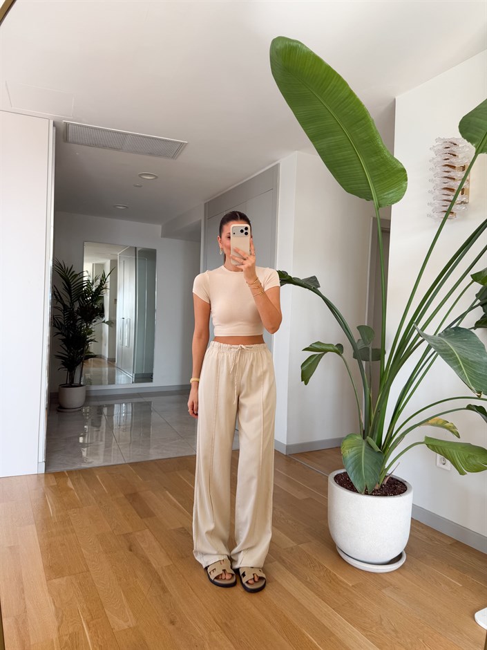 Nervür Dikişli Pantolon - Taş