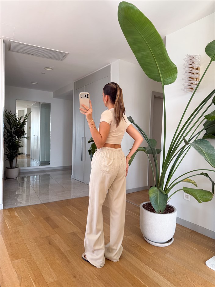 Nervür Dikişli Pantolon - Taş