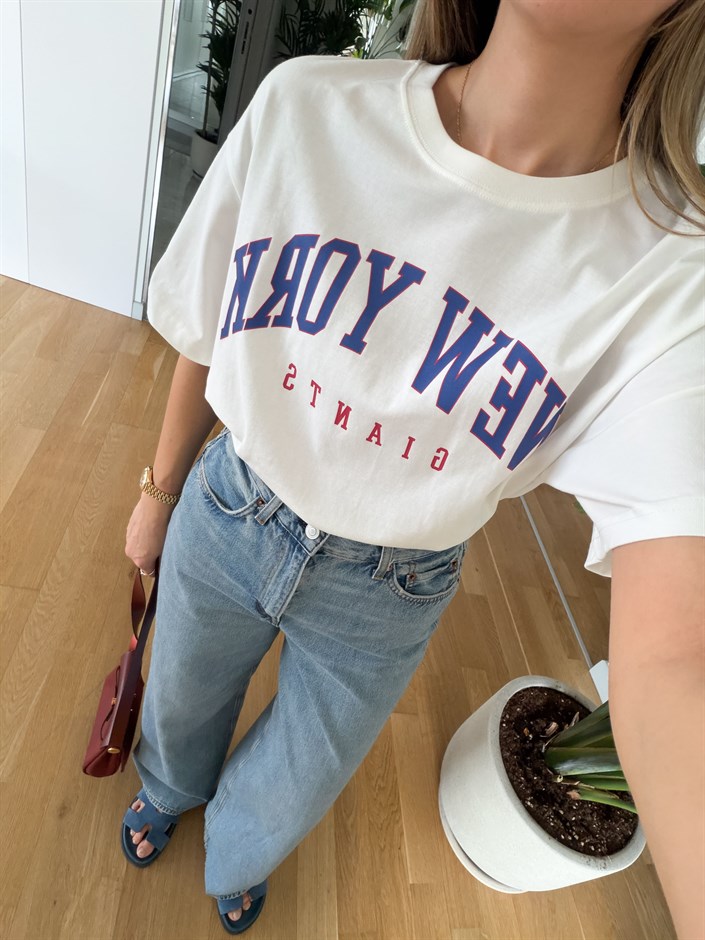 New York Baskılı Oversize T-shirt