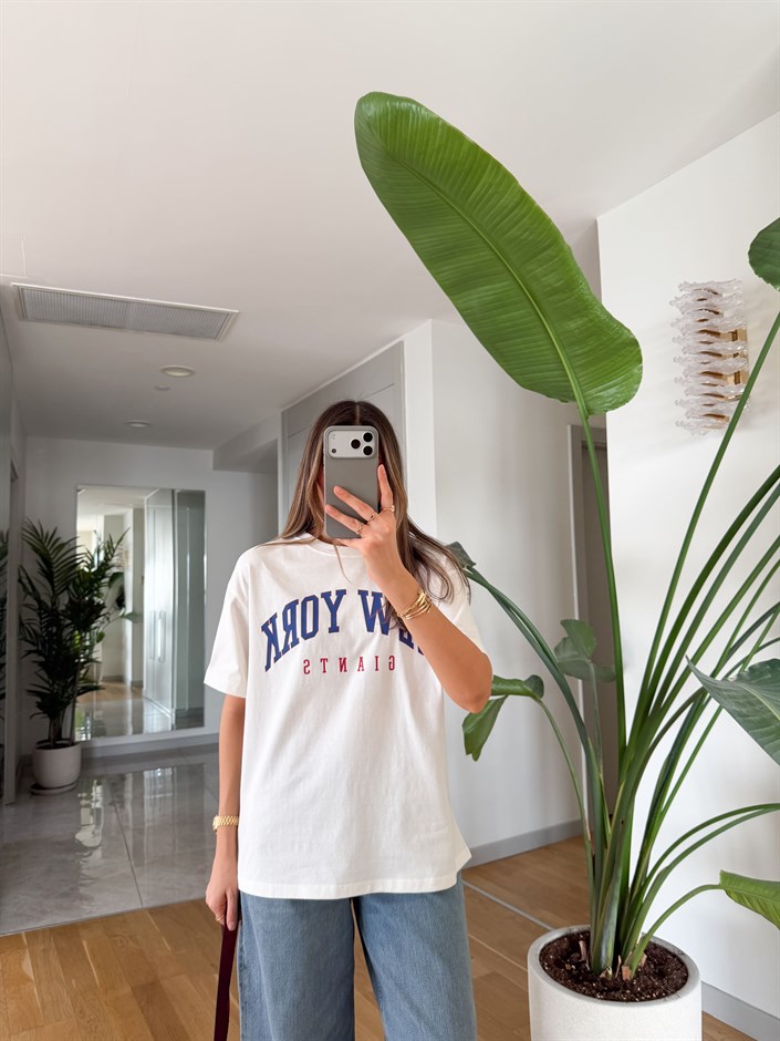 New York Baskılı Oversize T-shirt