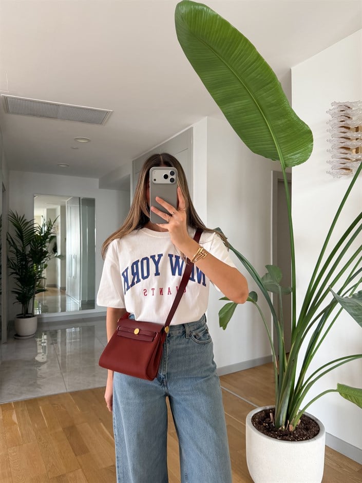 New York Baskılı Oversize T-shirt