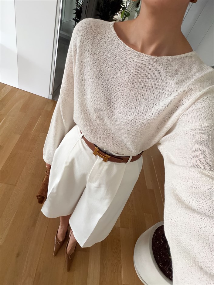 Noemi Geniş Yakalı Triko - Ekru