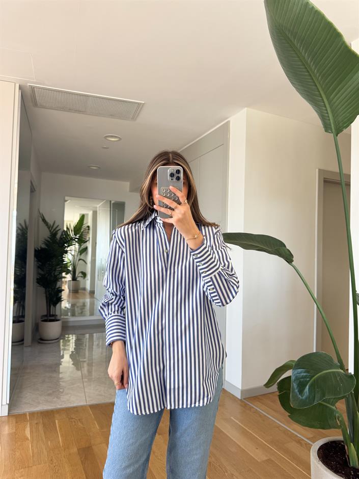 Nomi Çizgili Oxford Gömlek - Mavi