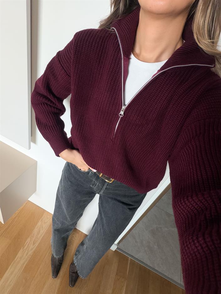 Nora Fermuarlı Kazak - Bordo