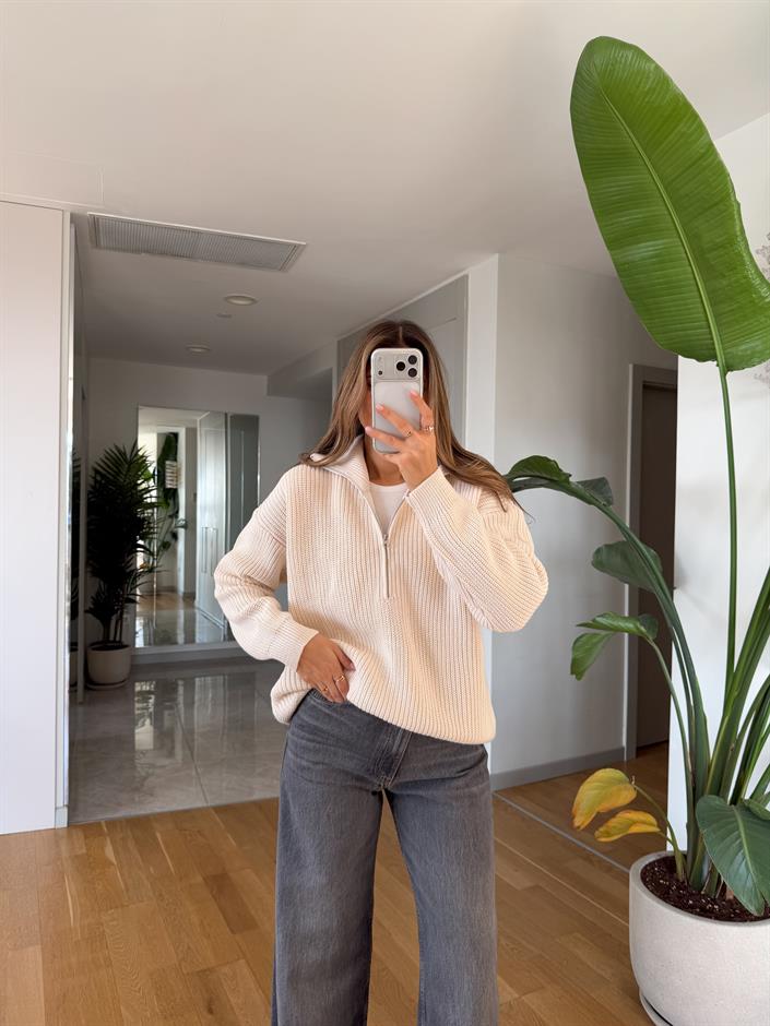 Nora Fermuarlı Kazak - Ekru 