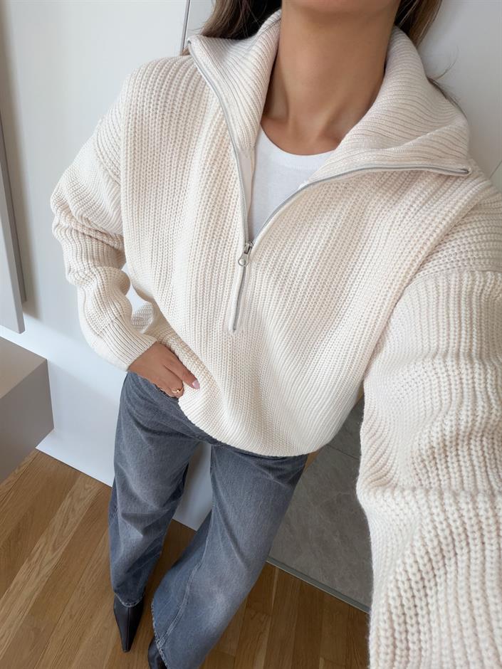 Nora Fermuarlı Kazak - Ekru 