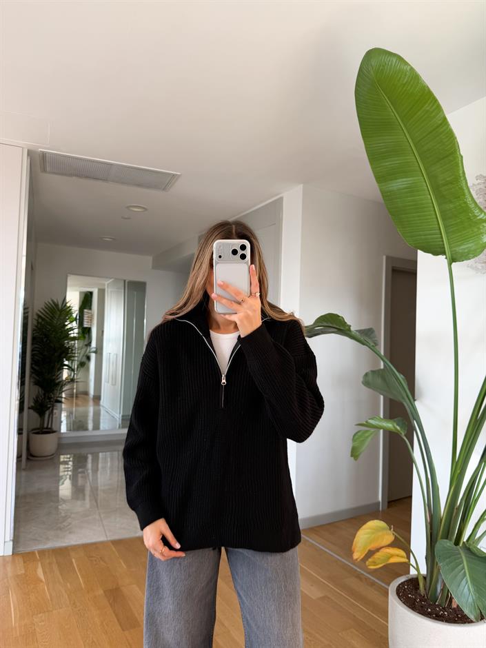 Nora Fermuarlı Kazak - Siyah 