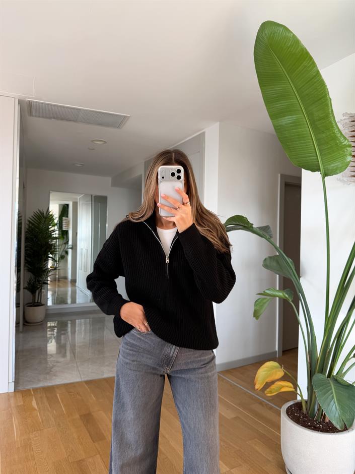 Nora Fermuarlı Kazak - Siyah 