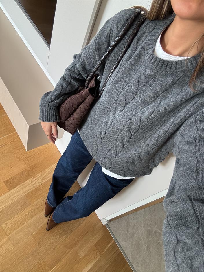 Nora Saç Örgülü Kazak - Antrasit