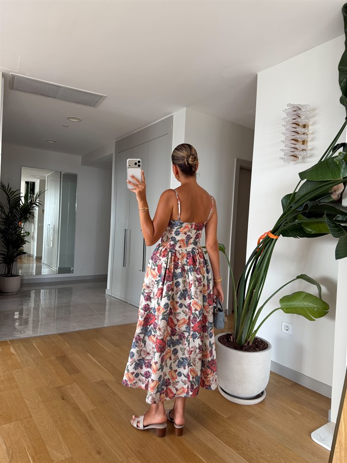 Nosa Floral Desen Midi Elbise 