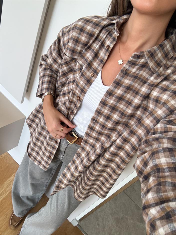 Nouns Kareli Gömlek - Kahve