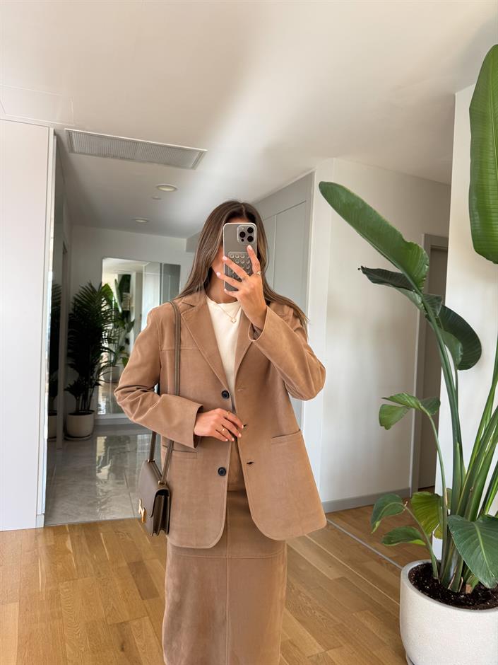 Nubuk Blazer Ceket  - Bej 