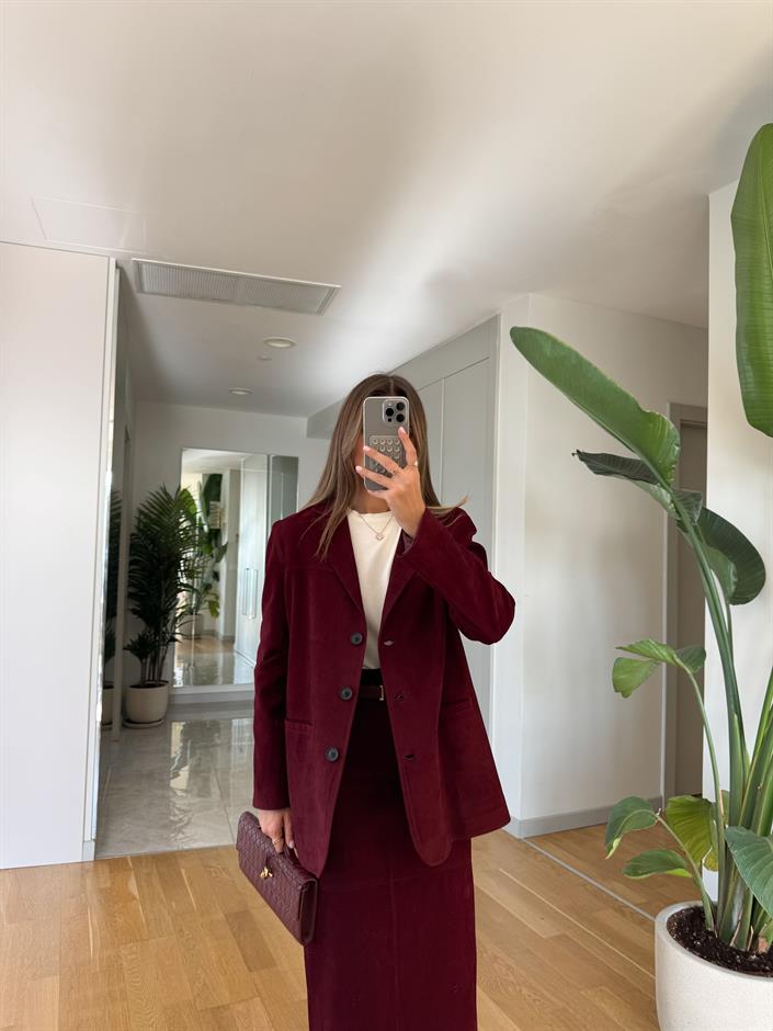 Nubuk Blazer Ceket  - Bordo 