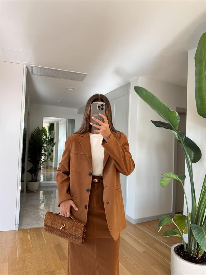 Nubuk Blazer Ceket  - Camel 