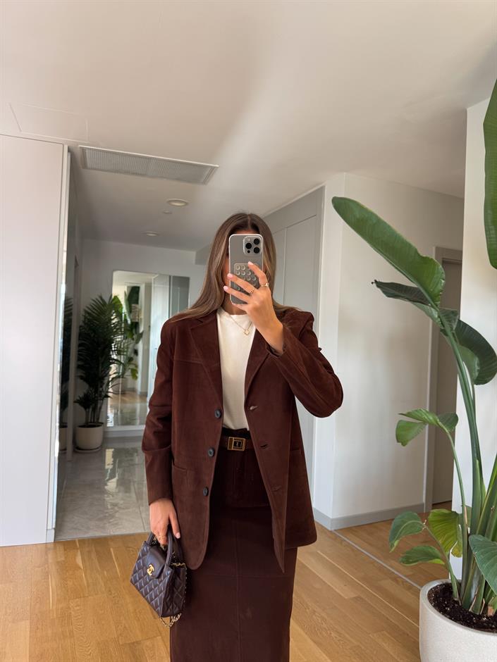 Nubuk Blazer Ceket  - Kahve  