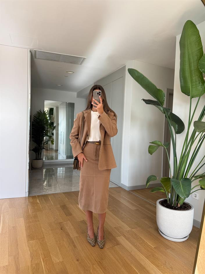 Nubuk Midi Boy Etek - Bej