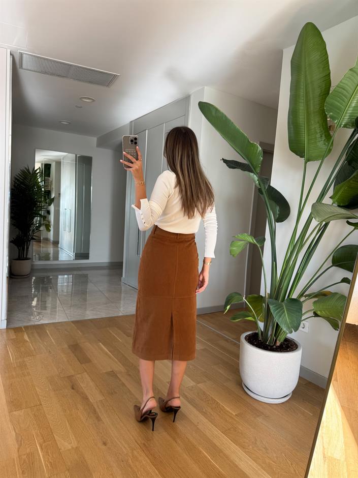 Nubuk Midi Boy Etek - Camel 