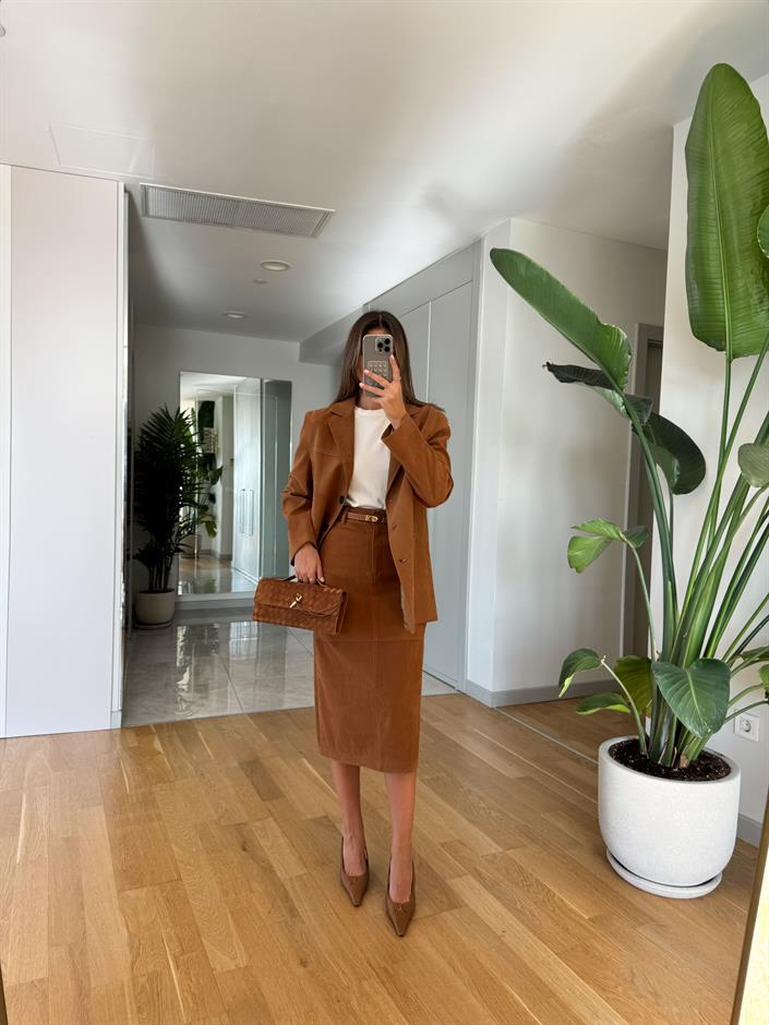 Nubuk Midi Boy Etek - Camel 