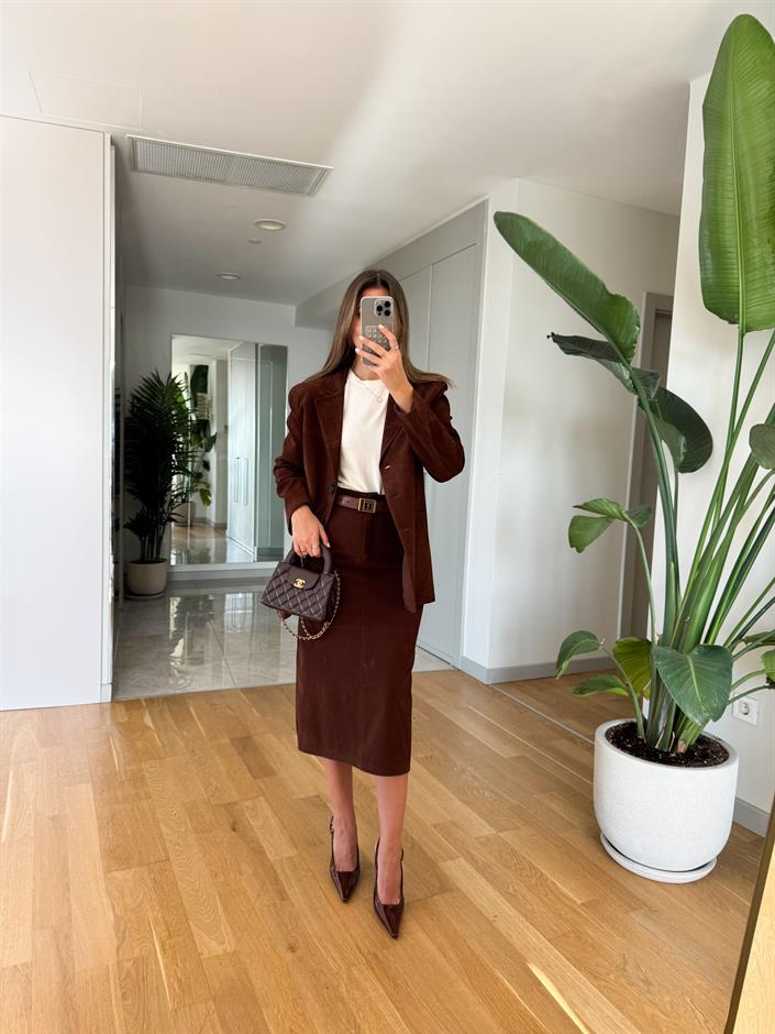 Nubuk Midi Boy Etek - Kahve